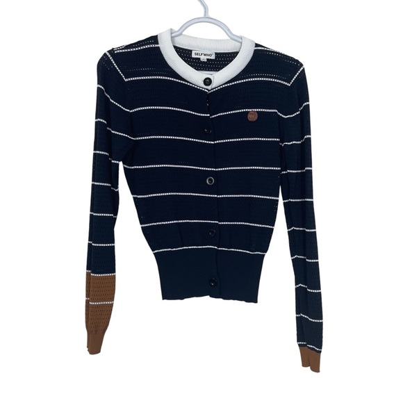 SELFWHO Black Openwork Knit Sweater Long Sleeve T-shirt Size Small - Picture 13 of 16